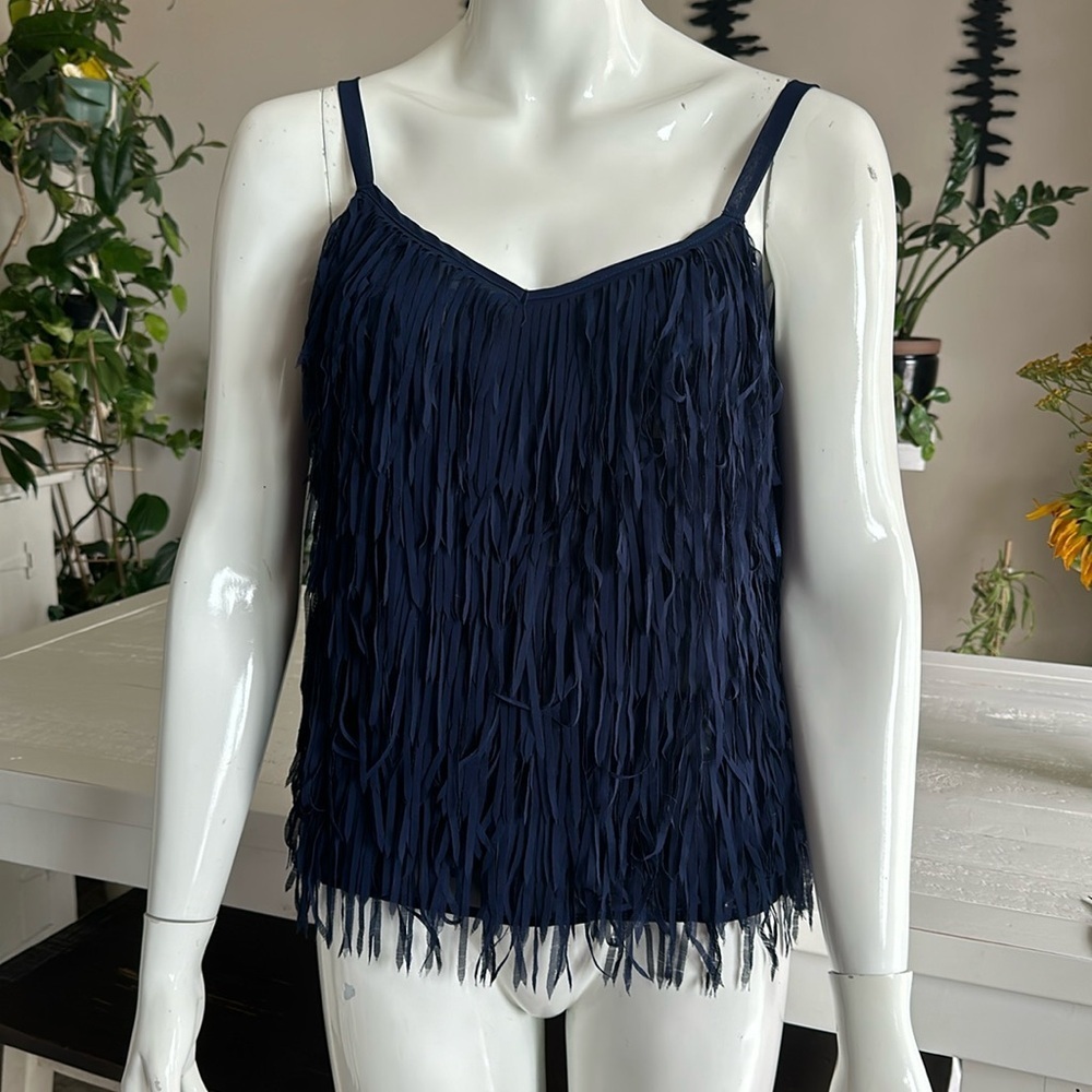 SKYES the limit size small tassel camisole/tank top 100% polyester navy blue 🕰️